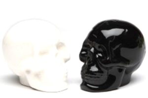 black and white skulls ceramic salt and pepper shaker set