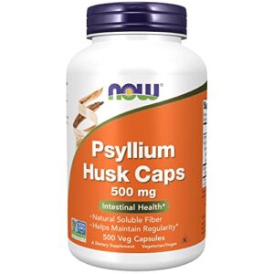 now supplements, psyllium husk caps 500 mg, non-gmo project verified, natural soluble fiber, intestinal health*, 500 veg capsules