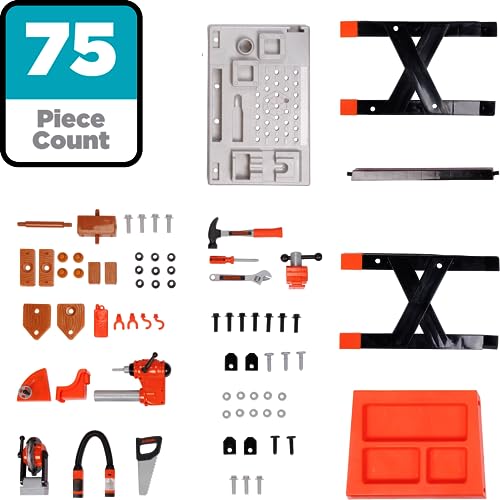 Black+Decker Kids Workbench - Power Tools Workshop - Build Your Own Toy Tool Box – 75 Realistic Toy Tools and Accessories [Amazon Exclusive]