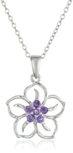 amazon collection sterling silver genuine african amethyst flower pendant necklace, 18"