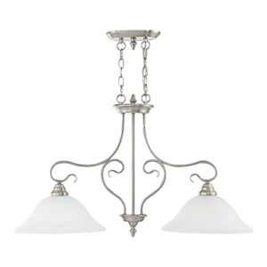 Livex Lighting 6132-91 Island Pendant with White Alabaster Glass Shades, Brushed Nickel 21.25x34.50x13.00