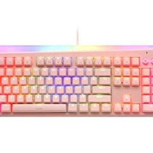 i-rocks K71M RGB Mechanical Gaming Keyboard with Media Control Knob, Gateron Switches (Brown), 104 Keys w/Full NKRO, PBT Keycaps, Multimedia Hotkeys, Detachable USB-C Cable and Onboard Storage, Pink