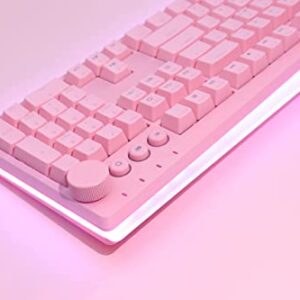 i-rocks K71M RGB Mechanical Gaming Keyboard with Media Control Knob, Gateron Switches (Brown), 104 Keys w/Full NKRO, PBT Keycaps, Multimedia Hotkeys, Detachable USB-C Cable and Onboard Storage, Pink