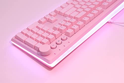 i-rocks K71M RGB Mechanical Gaming Keyboard with Media Control Knob, Gateron Switches (Brown), 104 Keys w/Full NKRO, PBT Keycaps, Multimedia Hotkeys, Detachable USB-C Cable and Onboard Storage, Pink