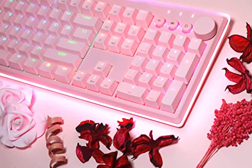 i-rocks K71M RGB Mechanical Gaming Keyboard with Media Control Knob, Gateron Switches (Brown), 104 Keys w/Full NKRO, PBT Keycaps, Multimedia Hotkeys, Detachable USB-C Cable and Onboard Storage, Pink