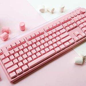 i-rocks K71M RGB Mechanical Gaming Keyboard with Media Control Knob, Gateron Switches (Brown), 104 Keys w/Full NKRO, PBT Keycaps, Multimedia Hotkeys, Detachable USB-C Cable and Onboard Storage, Pink