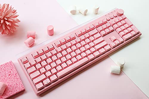 i-rocks K71M RGB Mechanical Gaming Keyboard with Media Control Knob, Gateron Switches (Brown), 104 Keys w/Full NKRO, PBT Keycaps, Multimedia Hotkeys, Detachable USB-C Cable and Onboard Storage, Pink