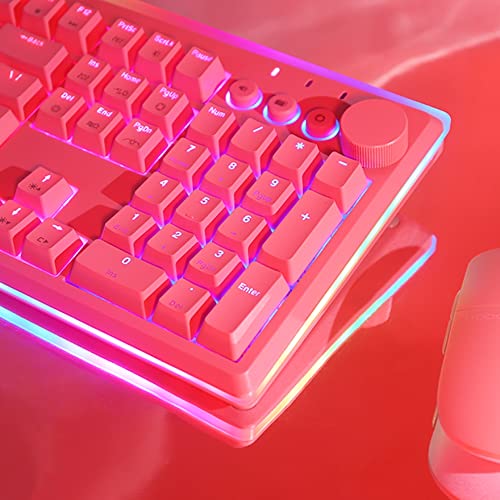 i-rocks K71M RGB Mechanical Gaming Keyboard with Media Control Knob, Gateron Switches (Brown), 104 Keys w/Full NKRO, PBT Keycaps, Multimedia Hotkeys, Detachable USB-C Cable and Onboard Storage, Pink