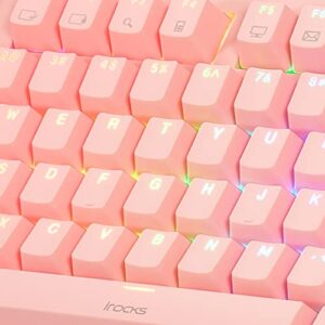 i-rocks K71M RGB Mechanical Gaming Keyboard with Media Control Knob, Gateron Switches (Brown), 104 Keys w/Full NKRO, PBT Keycaps, Multimedia Hotkeys, Detachable USB-C Cable and Onboard Storage, Pink