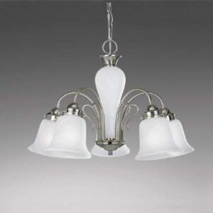 Progress Lighting P4391-09 5-Light Chandelier with Etched Alabaster Glass Shades and Center Column, Brushed Nickel
