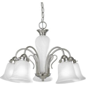 progress lighting p4391-09 5-light chandelier with etched alabaster glass shades and center column, brushed nickel