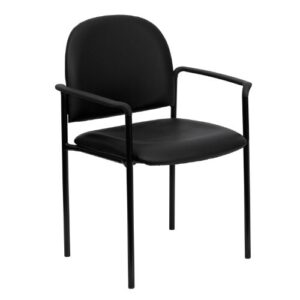 flash furniture tiffany comfort black vinyl stackable steel side reception chair with arms