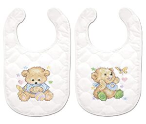 tobin bears stamped for cross stitch baby bibs kit 14" x 9"