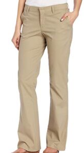 dickies women's flat front stretch twill pant slim fit bootcut, desert sand, 6