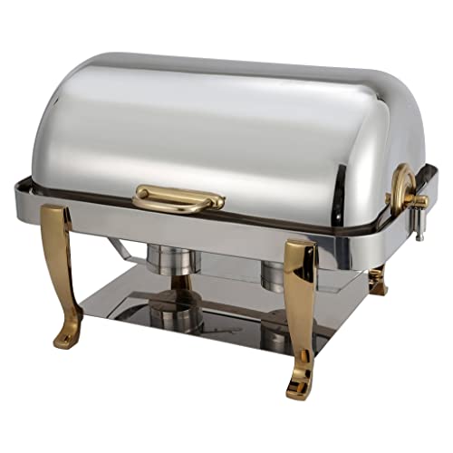 Winco 108A Heavy-Duty Stainless Steel Chafer with Gold Accents, 8 Quart (Full Size), Silver