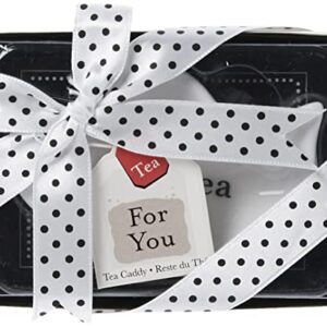 Swee-Tea Ceramic Tea-Bag Caddy in Black & White Serving-Tray Gift Box