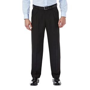 haggar mens mynx gabardine hidden expandable waistband classic fit front pleated dress pants, black, 38w x 30l us