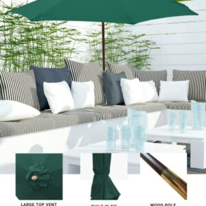 Formosa Covers 7 ft Wood Outdoor Patio Umbrella Market Style - Tilt Mechanism Eucalyptus Teak Oil - Enhance Your Outdoor Space - Perfect for Small Patio, Deck, Bistro, and Poolside - Hunter Green