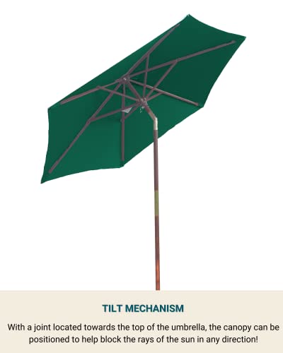 Formosa Covers 7 ft Wood Outdoor Patio Umbrella Market Style - Tilt Mechanism Eucalyptus Teak Oil - Enhance Your Outdoor Space - Perfect for Small Patio, Deck, Bistro, and Poolside - Hunter Green