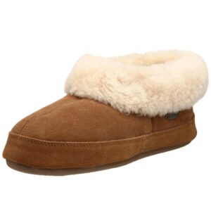 acorn shearling bootie slippers for women - genuine sheepskin, memory foam, non-slip, durable - house slippers with indoor/outdoor sole