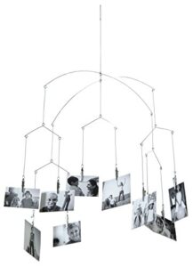 kikkerland hanging display photo hanger picture collage clip mobile, wall bedroom decor, chrome plated steel