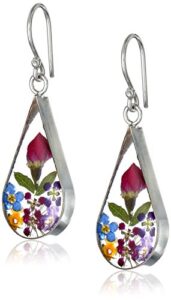 amazon collection sterling silver multi pressed flower teardrop earrings