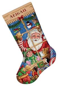 dimensions counted cross stitch 'santa's toys' personalized christmas stocking kit, 18 count beige aida, 16'', sweet dreams