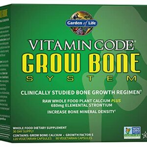 Garden of Life Calcium Supplement - Vitamin Code Grow Bone Made with Whole Foods, Strontium, Magnesium, K2 MK7, Vitamin D3 & C Plus Probiotics for Gut Health, 30 Day Supply