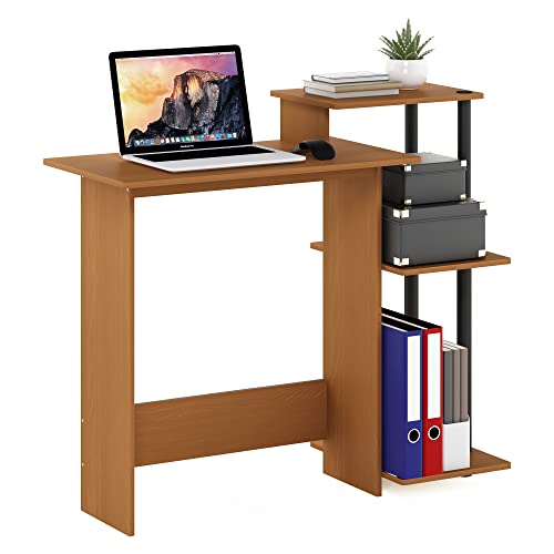 Furinno Efficient Home Laptop Notebook Computer Desk with Square Shelves, Light Cherry/Black