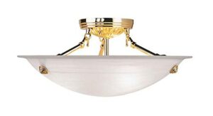 livex lighting 4273-02 flush mount with white alabaster glass shades, polished brass