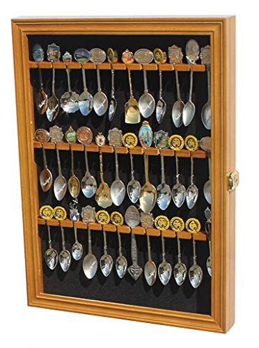 36 Souvenir Tea Spoon Display Case Rack Cabinet Lockable Glass Door Oak Finish