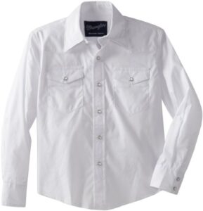 wrangler boys' long sleeve dress western solid snap shirt - small - white