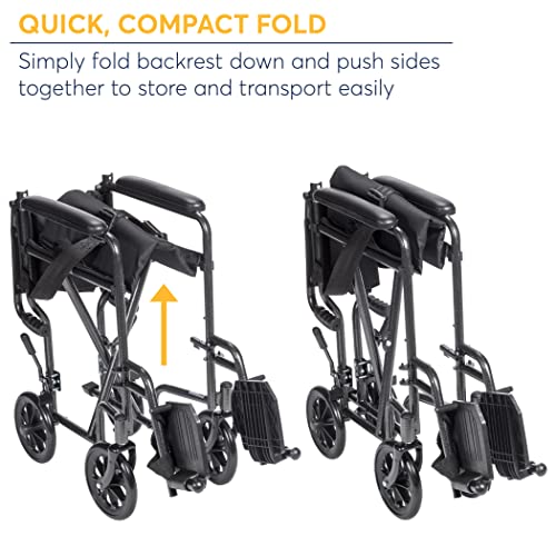 Drive Medical TR37E-SV Lightweight Folding Transport Wheelchair with Swing-Away Footrest, Silver