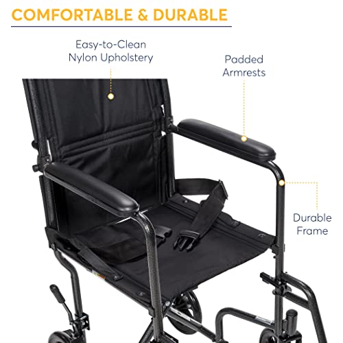 Drive Medical TR37E-SV Lightweight Folding Transport Wheelchair with Swing-Away Footrest, Silver