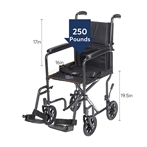 Drive Medical TR37E-SV Lightweight Folding Transport Wheelchair with Swing-Away Footrest, Silver