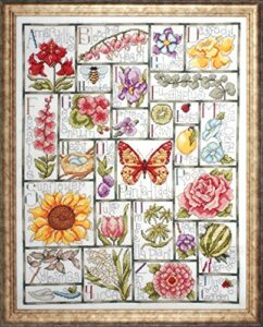 design works crafts floral abc counted cross stitch kit, white