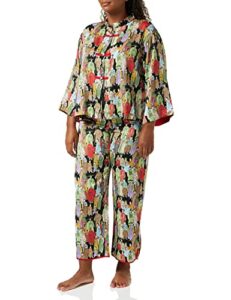 natori women's printed charmeuse pajama set, black, small