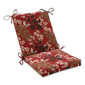Pillow Perfect Reversible Floral Stripe Indoor/Outdoor Solid Back 1 Piece Square Corner Chair Cushion with Ties, Deep Seat, Weather, and Fade Resistant, 36.5" x 18", Brown/Red Monserrat, 1 Count
