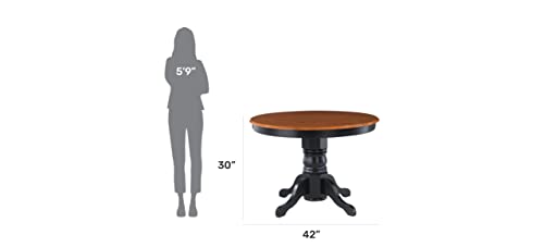 Home Styles Black Oak 42-inch Round Pedestal Dining Table with Hardwood Solids Construction, a Oak Top, and Cabriole Legs