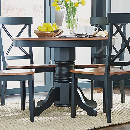 Home Styles Black Oak 42-inch Round Pedestal Dining Table with Hardwood Solids Construction, a Oak Top, and Cabriole Legs
