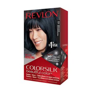 revlon colorsilk beautiful color permanent hair color with 3d gel technology & keratin, 100% gray coverage hair dye, natural blue black, 1 count (pack of 1)