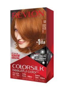 revlon colorsilk beautiful color, permanent hair dye with keratin, 100% gray coverage, ammonia free, 53 light auburn