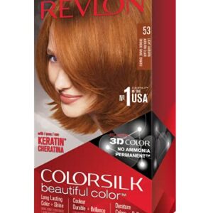 Revlon Colorsilk Beautiful Color, Permanent Hair Dye with Keratin, 100% Gray Coverage, Ammonia Free, 53 Light Auburn