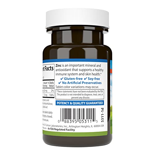 Carlson - Zinc, 15 mg, Zinc Supplement, Zinc Gluconate, Immune Support & Skin Health, Zinc Tablets, Antioxidant, Zinc Capsules, 100 Tablets