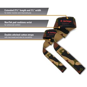 Harbinger Padded Cotton Lifting Straps with NeoTek Cushioned Wrist (Pair), Camo