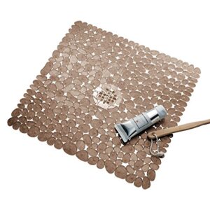 idesign plastic suction cup non-slip bath mat, the pebblz collection - 22” x 22”, amber brown