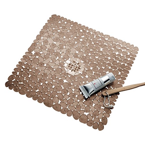 iDesign Plastic Suction Cup Non-Slip Bath Mat, The Pebblz Collection - 22” x 22”, Amber Brown