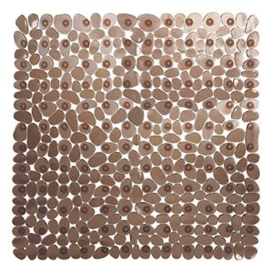 iDesign Plastic Suction Cup Non-Slip Bath Mat, The Pebblz Collection - 22” x 22”, Amber Brown