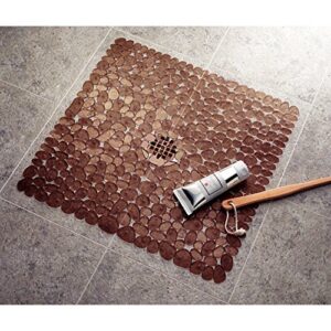 iDesign Plastic Suction Cup Non-Slip Bath Mat, The Pebblz Collection - 22” x 22”, Amber Brown