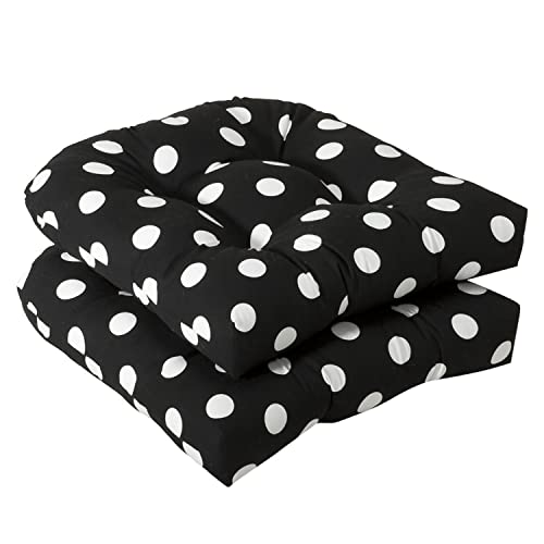 Pillow Perfect - 386065 Outdoor/Indoor Polka Dot Tufted Seat Cushions (Round Back), 19" x 19", Black, 2 Pack